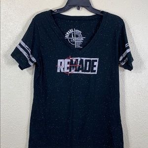 REMADE Tee T-shirt Black Specs V-Neck L Stretchy Short Sleeve
